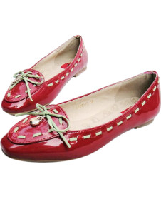 Ribbon Heart Shaped Decoration Flat Patent Leather Womens Boat Shoes