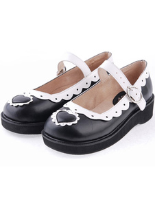 Chaussures de lolita en PU noir bicolore avec boucle