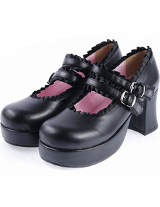 Chaussures de lolita noires à talons épais