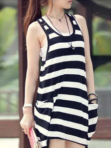 Blouse de plage avec rayure bicolore de col U