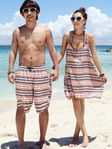 Blouse de plage multicolore avec rayure pour couple