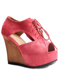 Chaussures à talons compensés rouge melon en nubuck à lacets