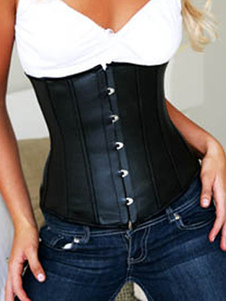 Corset sein nu en satin noir avec lacets