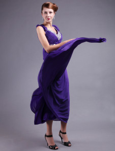 Robe de soirée A-ligne en fausse soie à bretelles