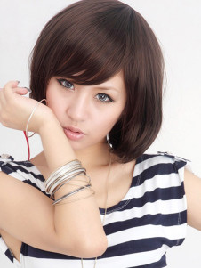 Unique perruque courte droite chocolat mode synthétique