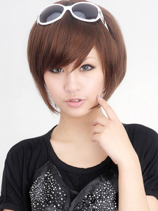 Perruque belle courte droite marrone mode synthétique