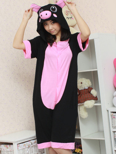 Costume de Kigurumi Black et Rose en Coton Motif Cochon