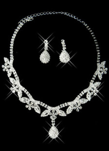 Leaves Shaped Silver Plated Rhinestone Bridal Jewelry Set