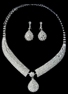 Grand argent plaqué ensemble de bijoux Bridal Rhinestone