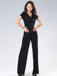 Combinaison longue noire avec ceinture à jambe large