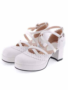 chaussures lolita belles blanc à bout rond