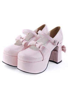 Chaussures de lolita en faux cuir rose à talons chiots