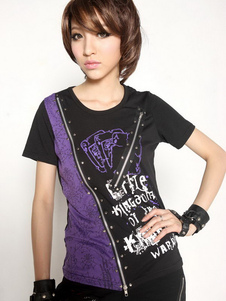 T-Shirt punk violet en coton mélangé avec chaîne