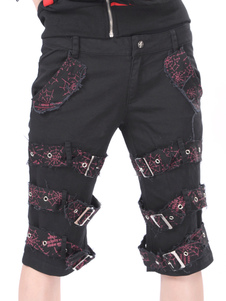 Pantalons Lolita coton mixte, boucle à œillet, noir