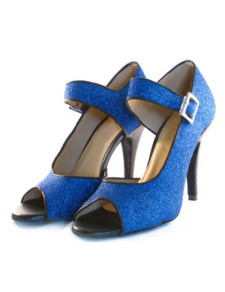 Chaussures de danse latine à talons aigus sexy bleues à bretelle