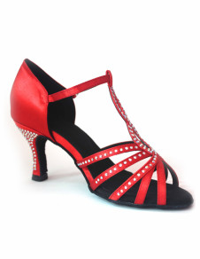 Sandales de danse latine à talons aiguilles sexy rouges en satin
