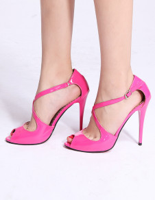 Chaussures à talons hauts rose brillant lacets croisés