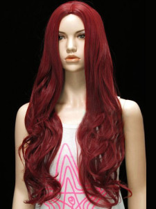 Unique perruque longue bordeaux en faux cheveux élégante