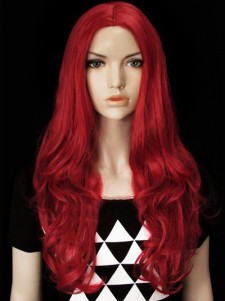 Perruque de qualité longue bordeaux en faux cheveux élégante