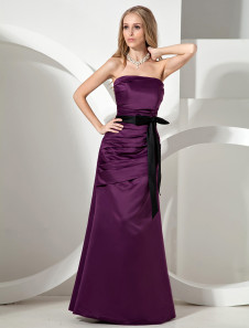Robe de soirée fourreau raisin en satin bustier longueur plancher