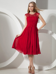 Robe de cocktail bordeaux croisée longueur genou