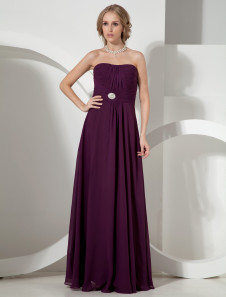Robe de soirée taille empire pourpre en chiffon bustier longueur plancher