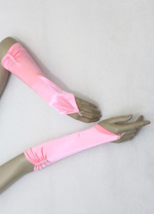Gants mitaines en satin rose de mariage longueur de coude