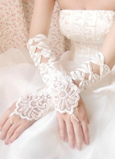 Gants mitaines en satin ivoire nuptiaux longueur de coude