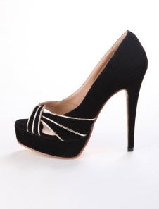 Chaussures à talon aigu en cuir suédé noir croisé