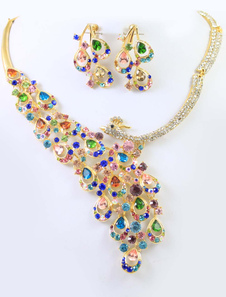 Ensemble de bijoux de mariage en forme paon de strass
