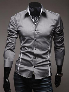 Chemise en coton mélangé gris foncé à manche longue
