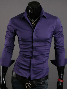 Purple Cotton Blend Men's Casual Shirt