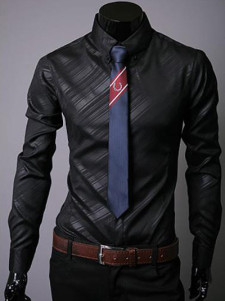 Black Jacquard Cotton Blend Men's Casual Shirt