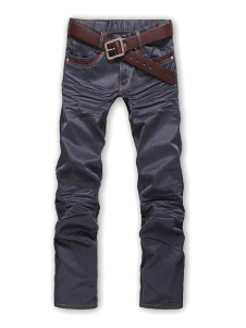 Gris profond à plis Jeans droite pur coton hommes