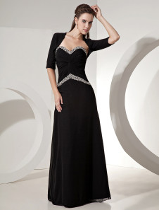 Robe mère de mariée A-ligne noire en chiffon bustier longueur plancher