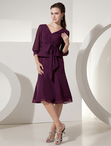 Robe mère de mariés pourpre de col V avec péplum