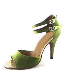 Chaussures de danse latine vertes rubans aux chevilles