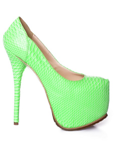Escarpins verts à plateforme à talon aigu à motif serpent