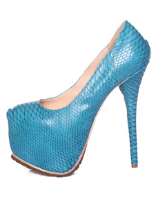 Escarpins à talons aigus sexy bleus en PU effet peau de serpent