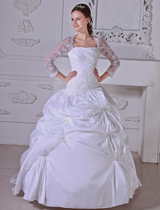 Robe mariée bustier de boule en taffetas blanc plissé