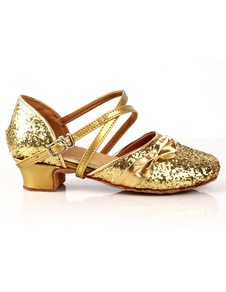 Chaussures de danse latine pour enfant or brillantes en PU