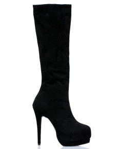 Bottes à talons aigus noires en nubuck longueur genou