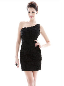 Fantastique mini robe sexy en polyester noir avec noeud à une épaule sans manches