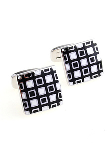 Bouton de manchette noir bicolore à carreaux