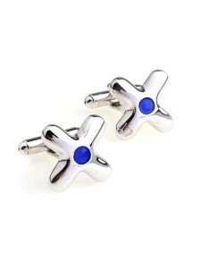 Bouton de manchette bleu en forme de croix