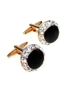 Bouton de manchette noir rond avec strass