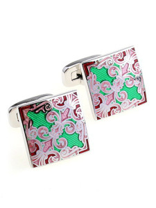 Bouton de manchette de vert artistique à motif fleur