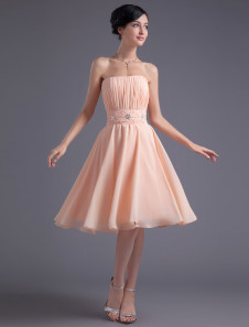 Robe fête de la rentrée A-ligne champagne en chiffon bustier