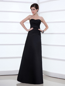 Robe de soirée fourreau noire en satin bustier longueur plancher