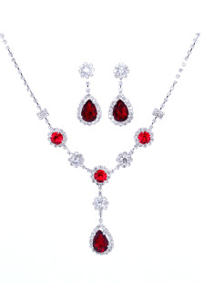Ensemble de bijoux de mariage de luxe mariée cristal diamant rouge